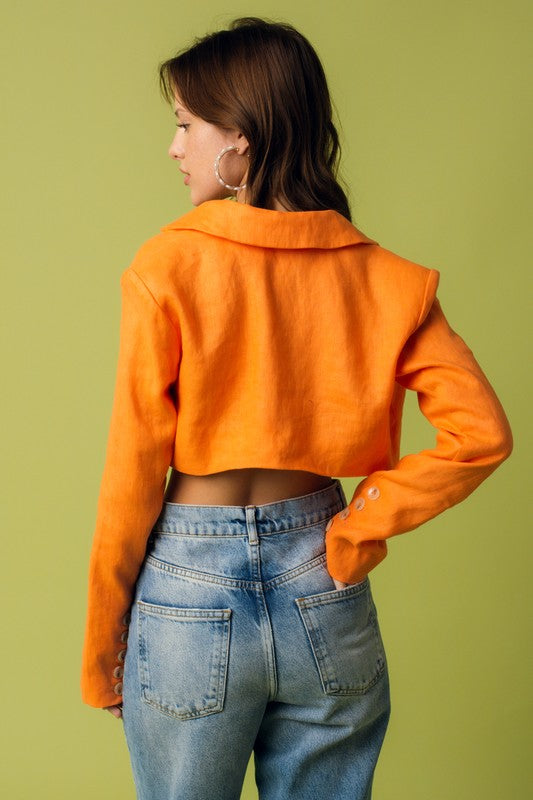 Mango Linen Cropped Blazer | Orange FINAL SALE