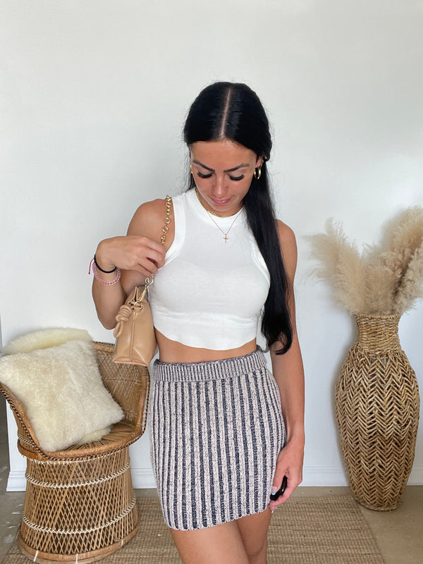 Miley Knit Mini Skirt | Taupe & Navy  FINAL SALE