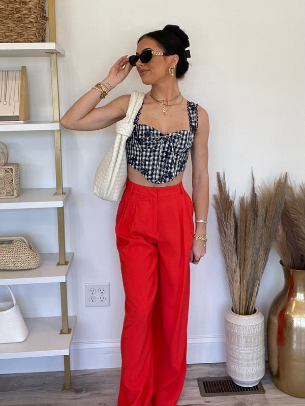 Hailey Pleated Wide Leg Pants | Red