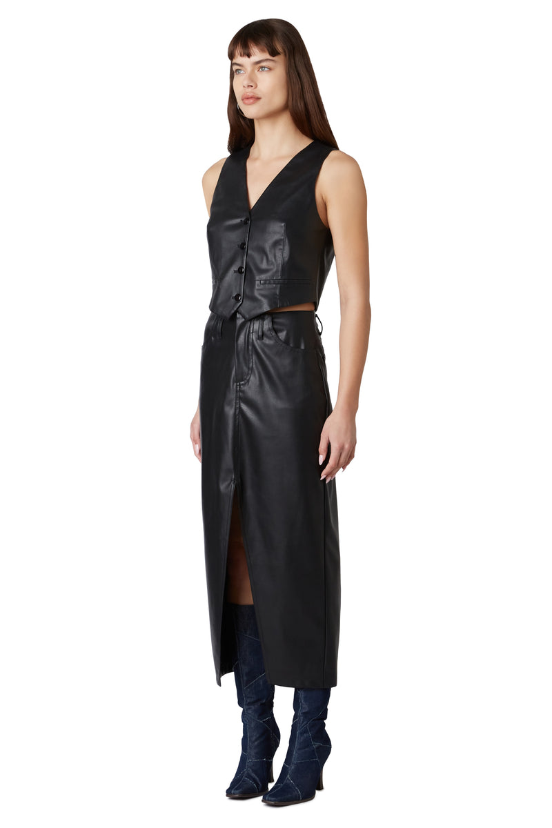 Theresa Vegan Leather Midi Skirt | Black