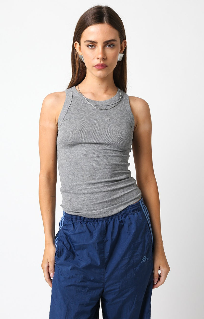 Marnie Basic Rib Knit Tank Top | Dark Heather Gray