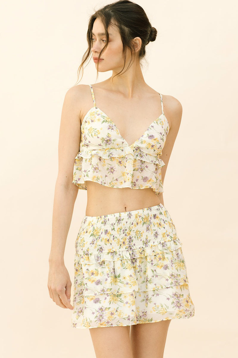 FINAL SALE Micaela Teired Mini Skirt | Ivory Floral