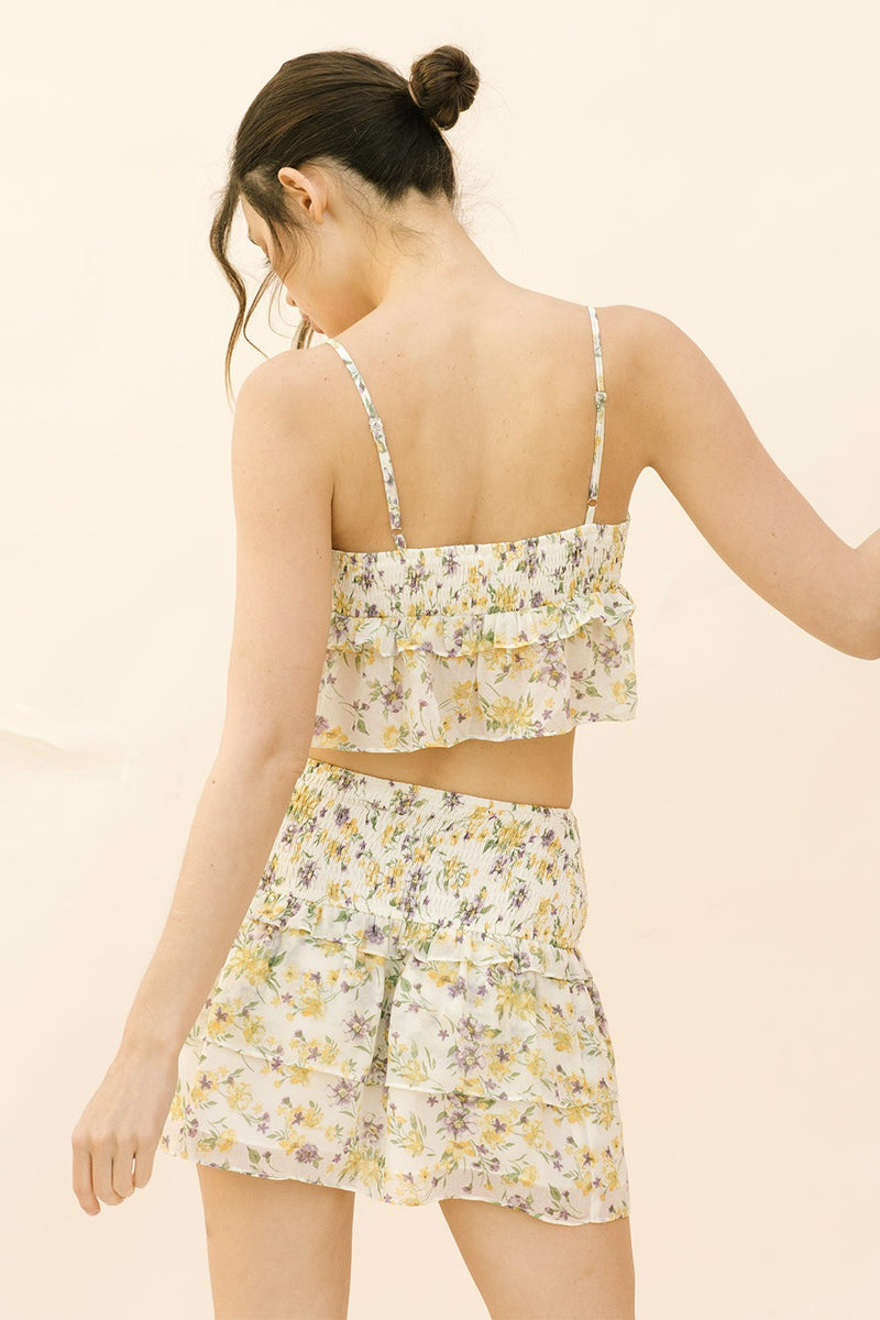 FINAL SALE Micaela Teired Mini Skirt | Ivory Floral