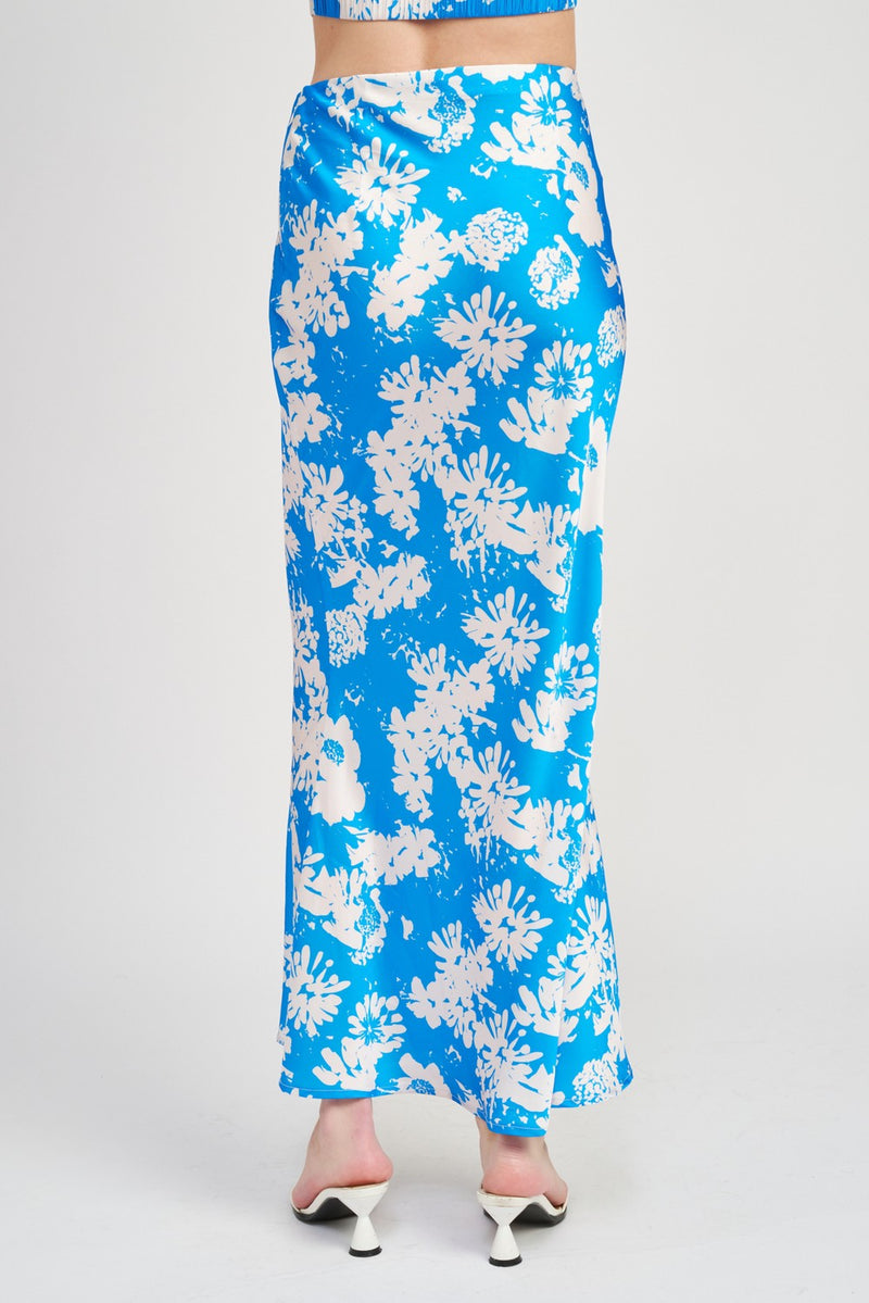 Kira Satin Floral Flares Maxi Skirt | Blue