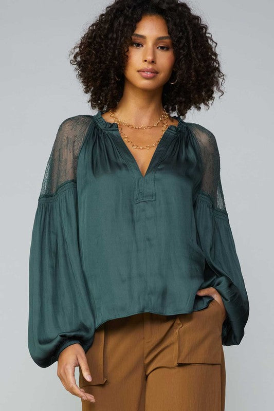 Current Air | Shannie Lace Puff Sleeve Top | Green