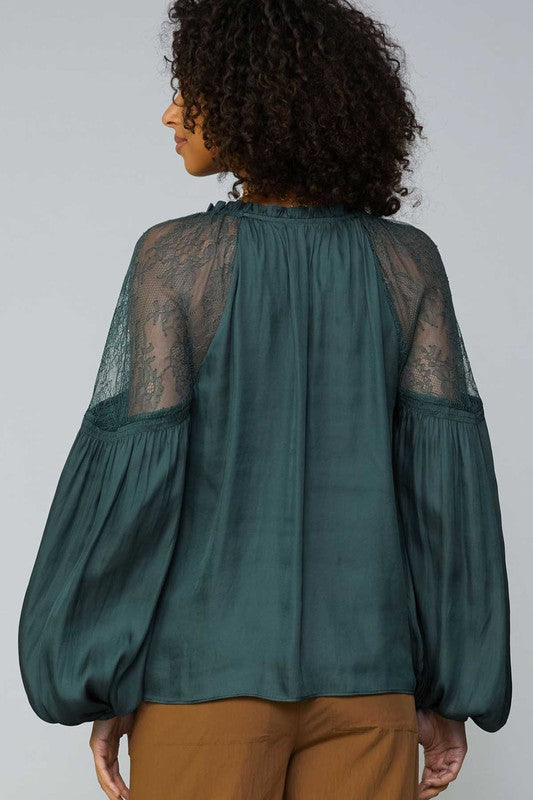 Current Air | Shannie Lace Puff Sleeve Top | Green
