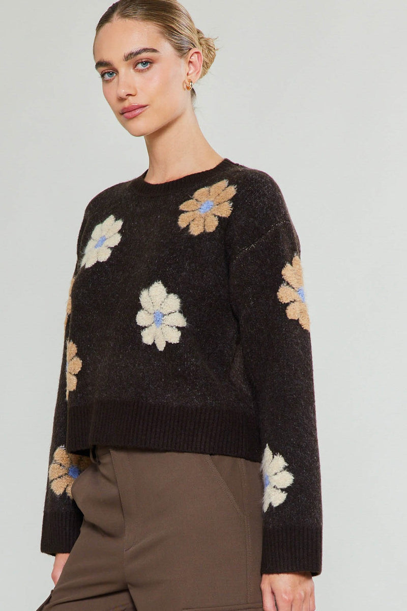 Sandra Flower Motif Sweater | Brown