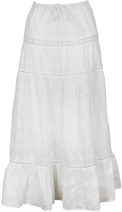 Olivia Boho Midi Skirt | White
