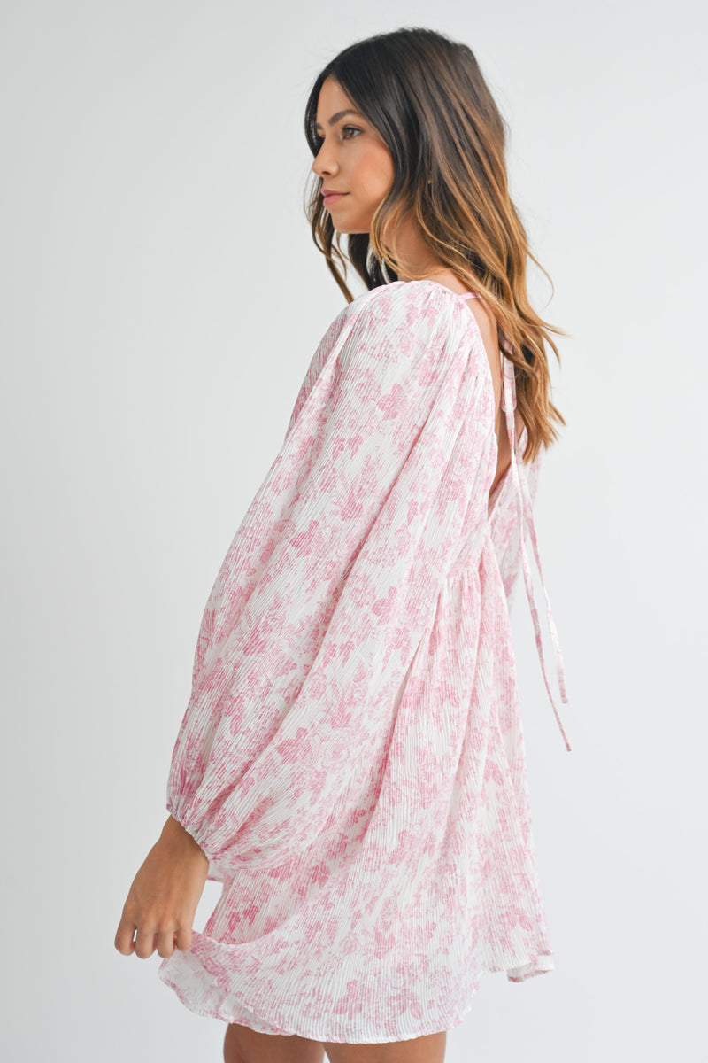 FINAL SALE Priyanka Puff Sleeve Floral Mini Dress | Pink White