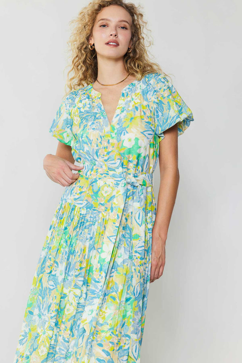 FINAL SALE Gabbie Abstract Print Midi Dress | Green Multi