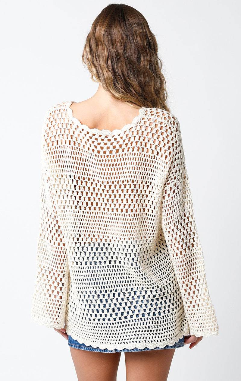 Eveyln Crochet Bell Sleeve Tunic Top | Natural
