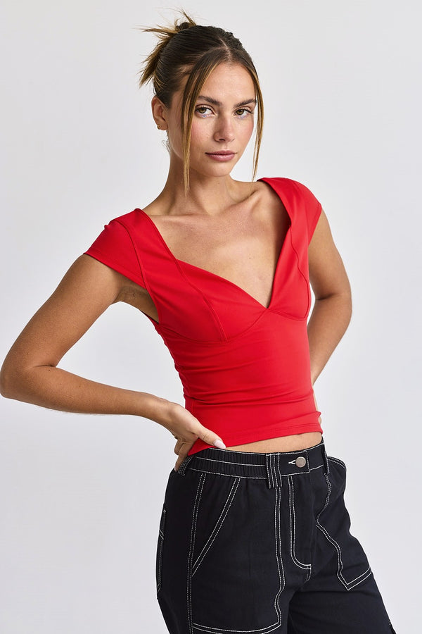 Victoria Slim Fit V-Neck Top | Red