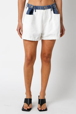Kendall Contrast Denim Shorts | White Blue