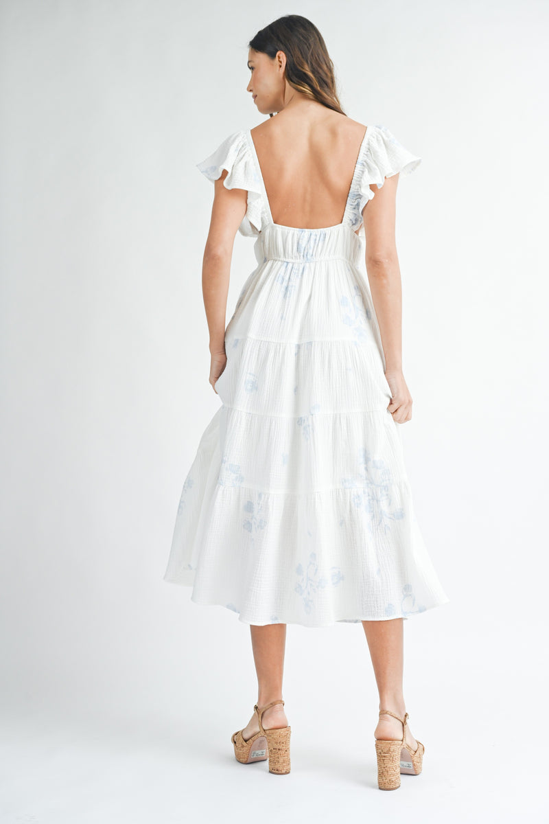 Manu Floral Sun Dress | White & Blue
