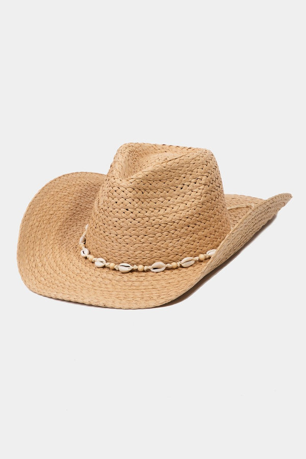 Cowrie Shell Cowgirl Straw Hat | Natural