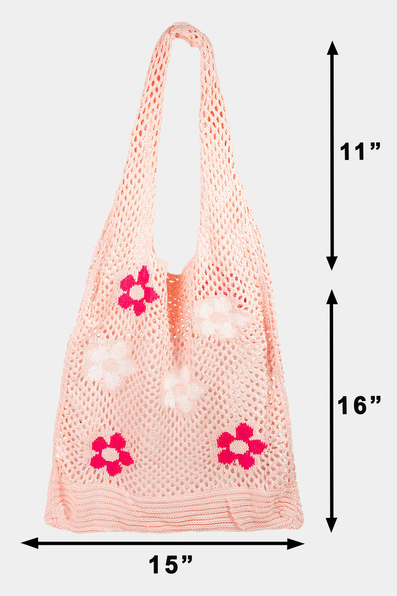 Flower Crochet Tote Bag | Pink