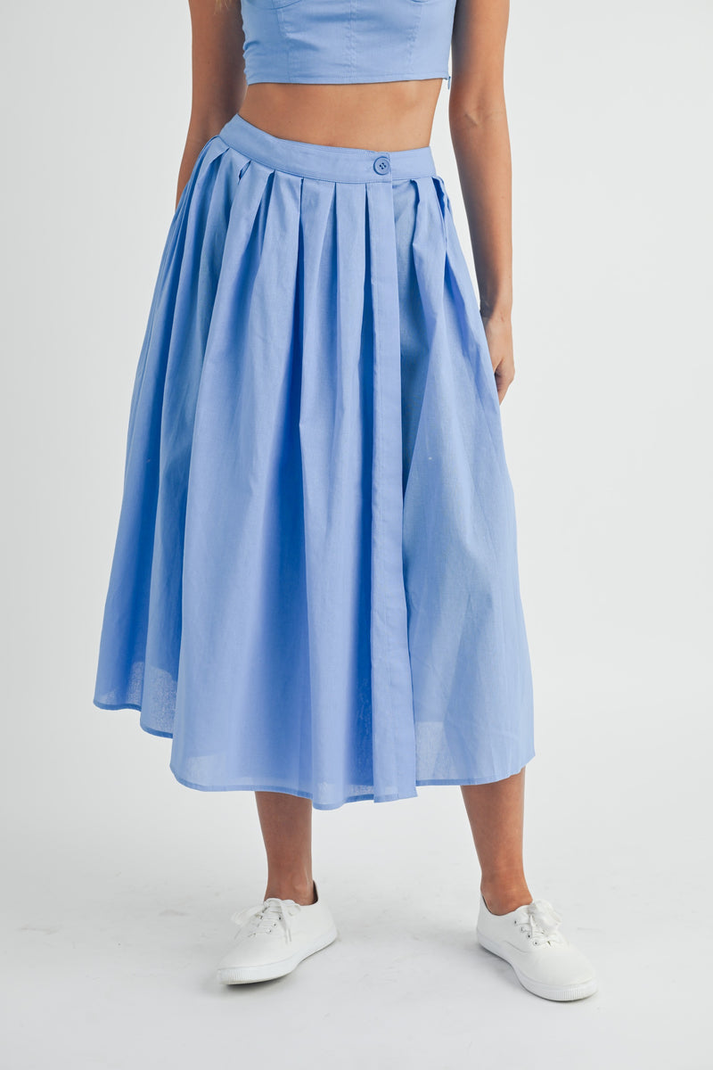 Portia Pleated Wrap Midi Skirt | French Blue