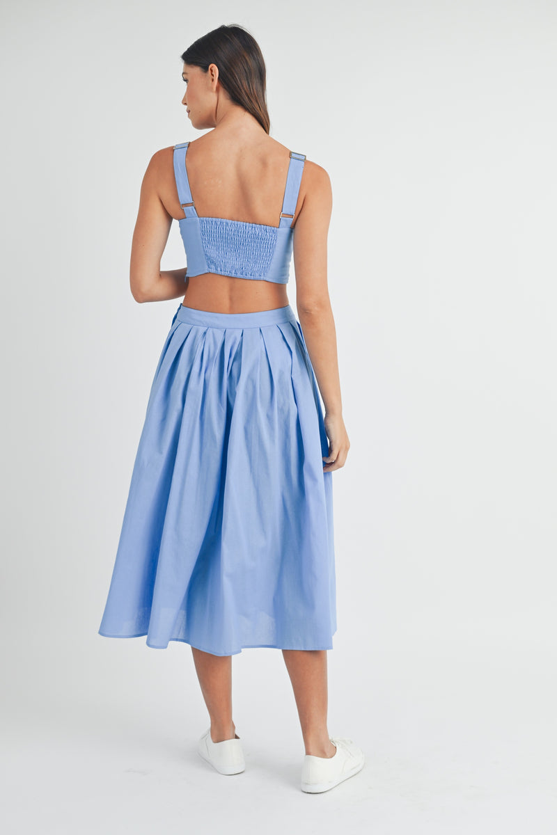 Portia Pleated Wrap Midi Skirt | French Blue