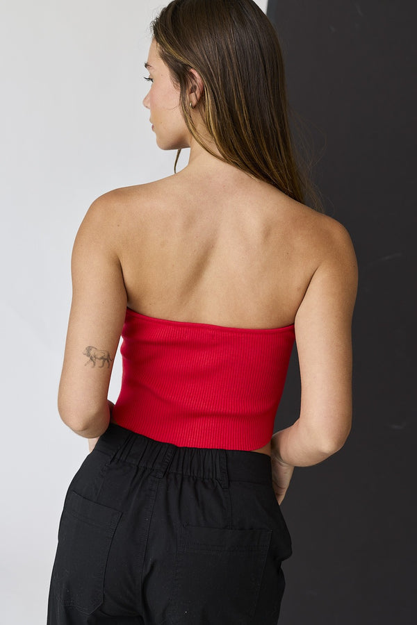 Stella Strapless Knit Top | Red