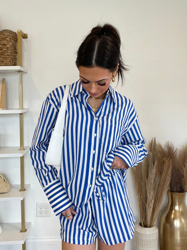 Sunday Morning Striped Button Down Shirt | Blue