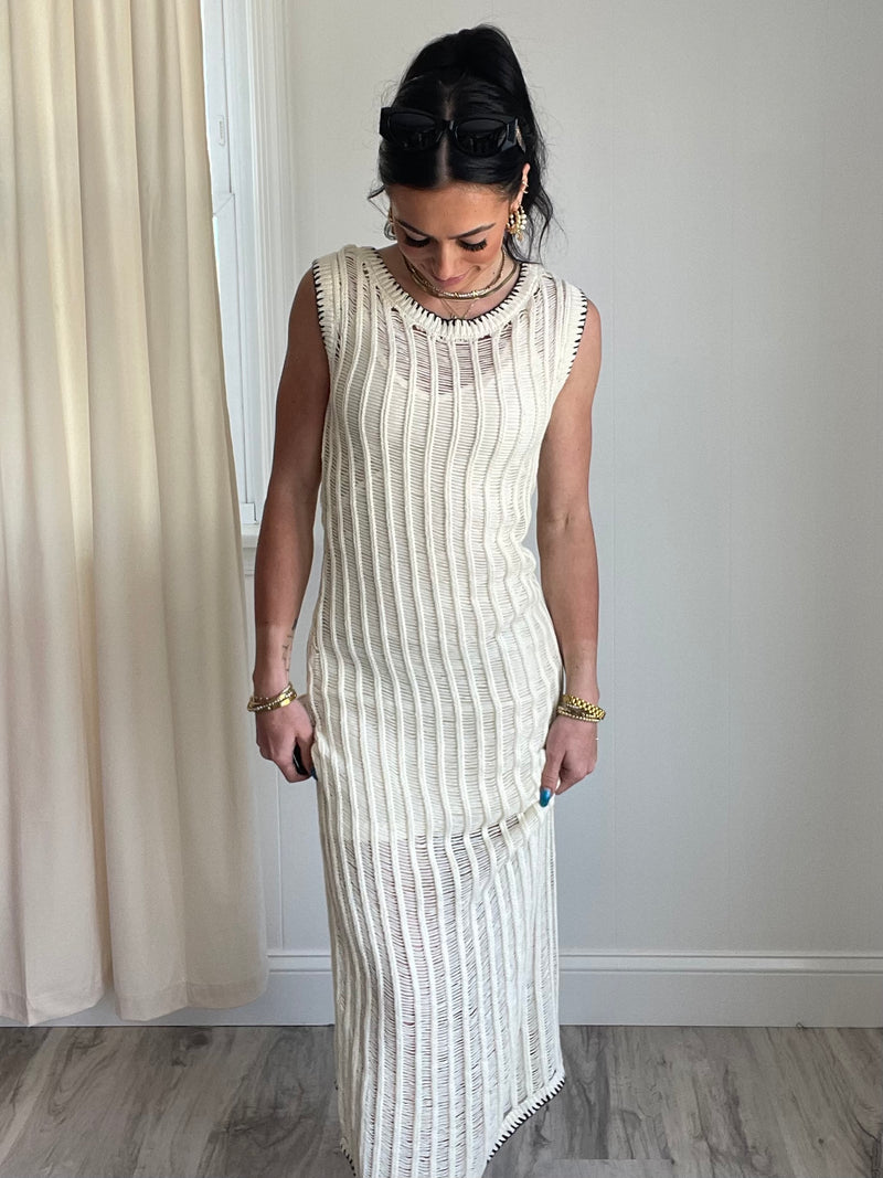 FINAL SALE Savannah Crochet Knit Midi Dress | Cream Black