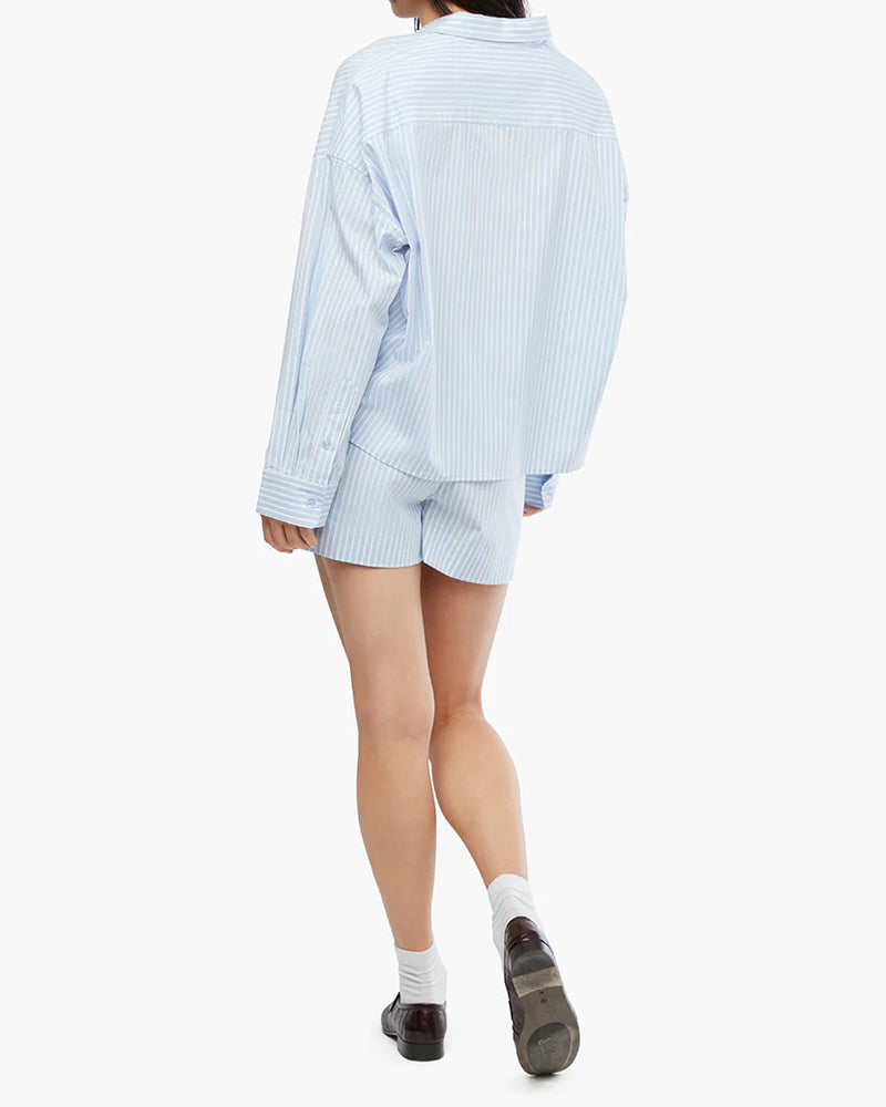 WeWoreWhat | Striped Cropped Button Front Shirt | Classic Blue