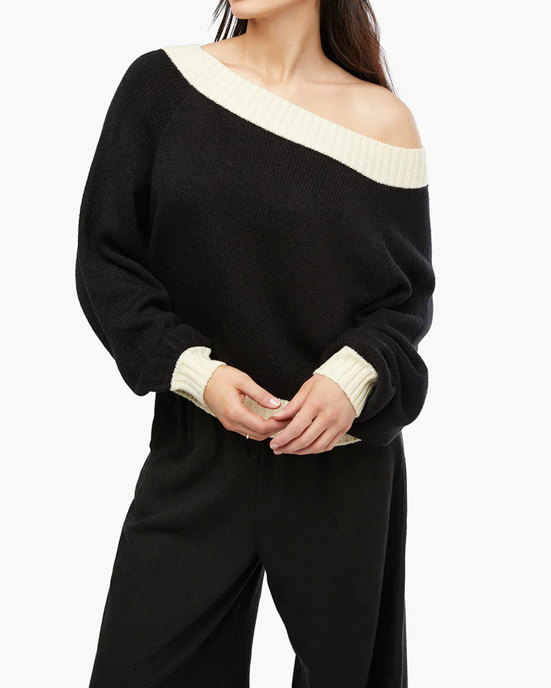WeWoreWhat | Off Shoulder Sweater | Black & Antique White
