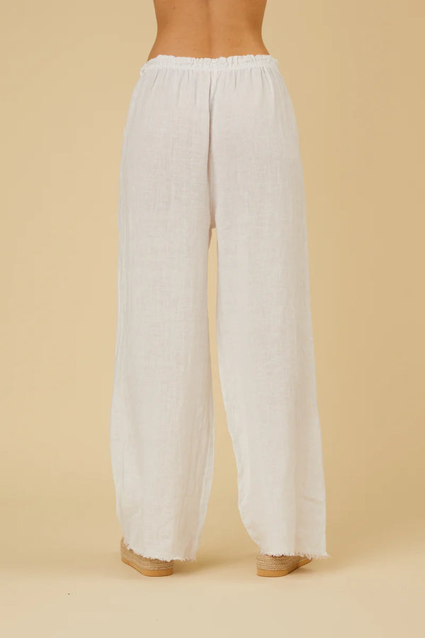Macy Linen Beach Pants | White