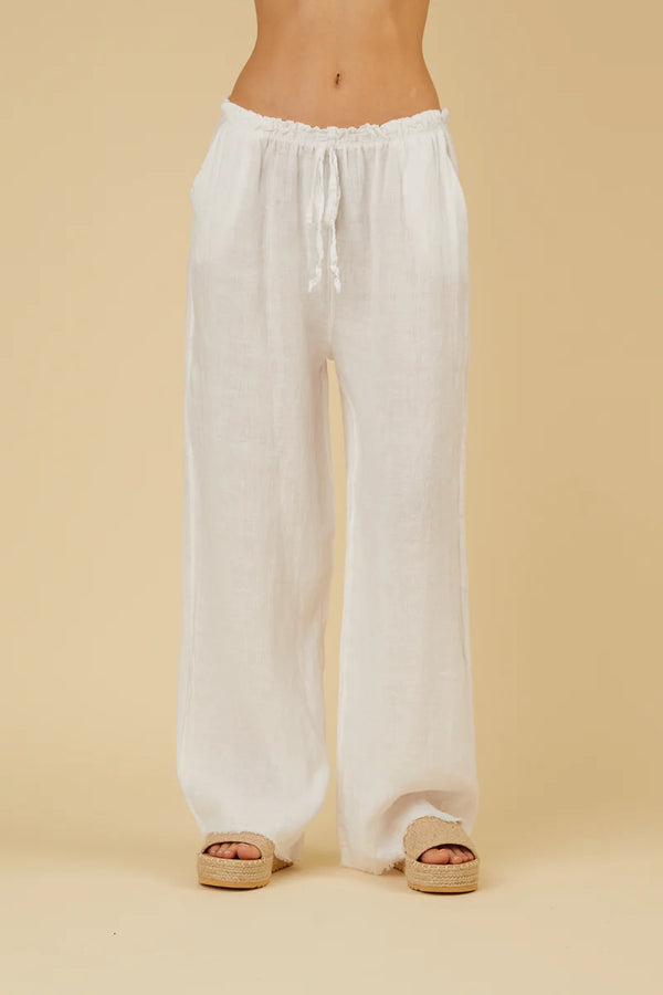 Macy Linen Beach Pants | White