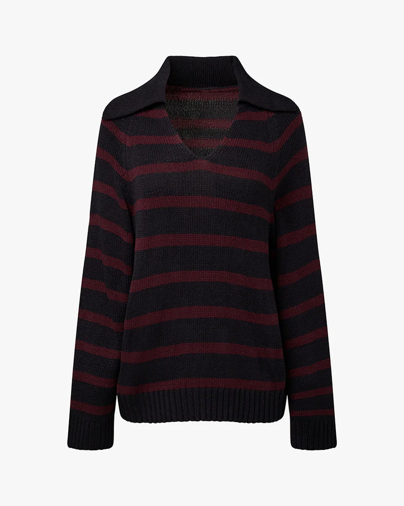 WeWoreWhat | Collar V Neck Sweater | Navy Merlot