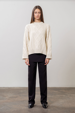 Carra Cable Knit Denim Sweater | Cream