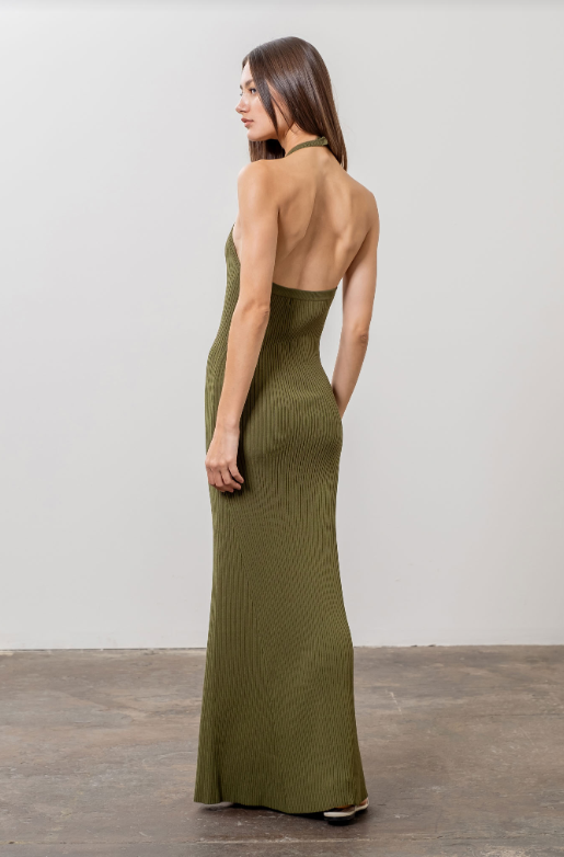 Lauren Knit Halter Maxi Dress | Olive Green