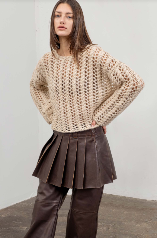 Erin Crochet Pullover Sweater | Oatmeal