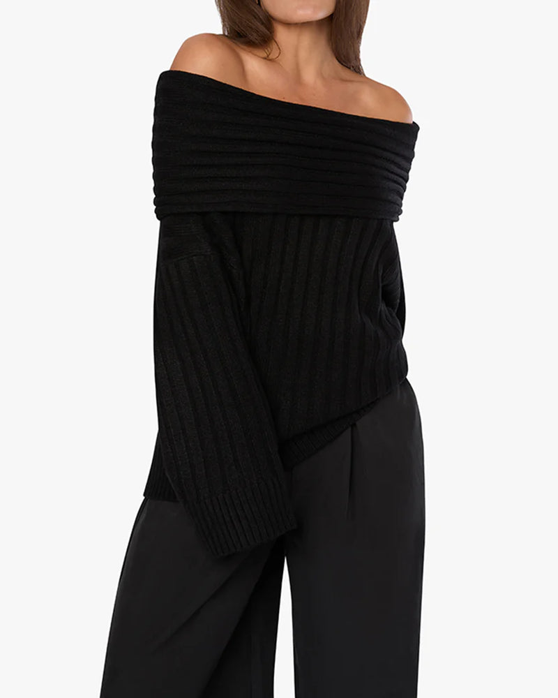 WeWoreWhat Oversized Off the Shoulder Sweater Black