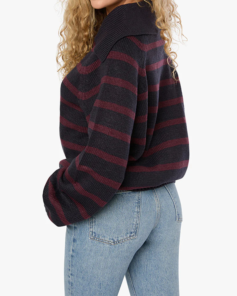 WeWoreWhat | Collar V Neck Sweater | Navy Merlot