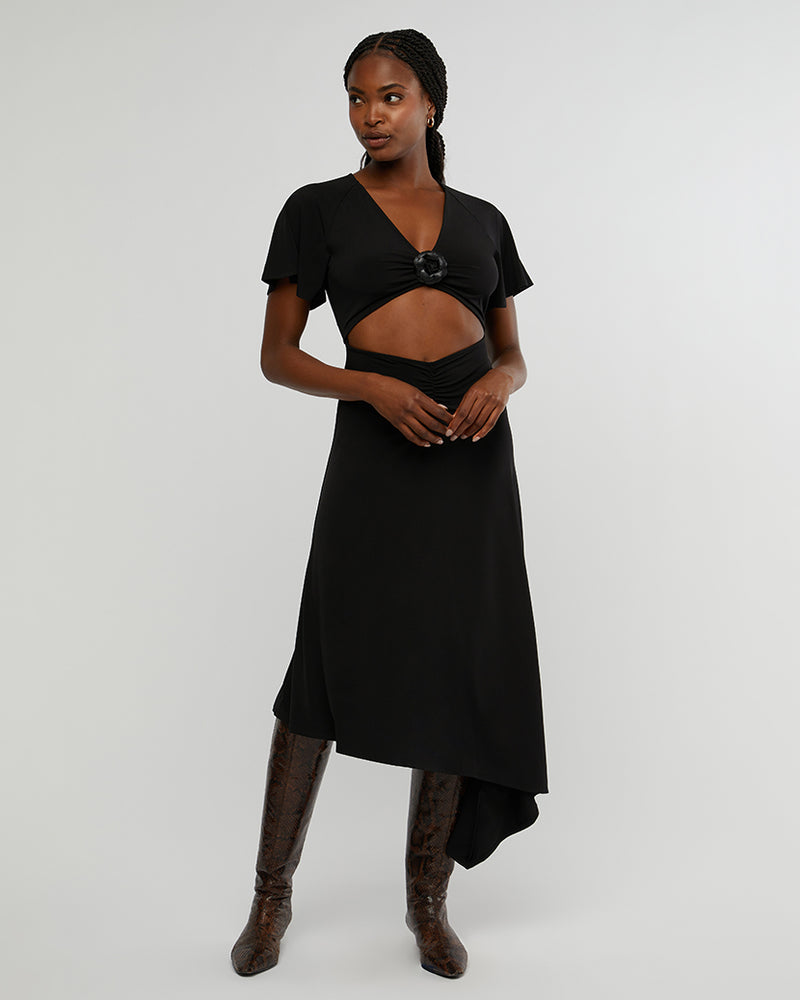 WeWoreWhat | Cut Out Rosette Asymmetrical Dress | Black FINAL SALE