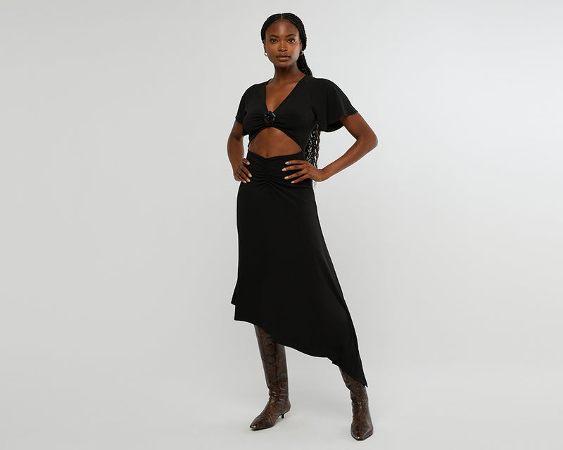 WeWoreWhat | Cut Out Rosette Asymmetrical Dress | Black
