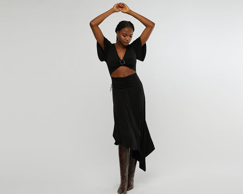 WeWoreWhat | Cut Out Rosette Asymmetrical Dress | Black