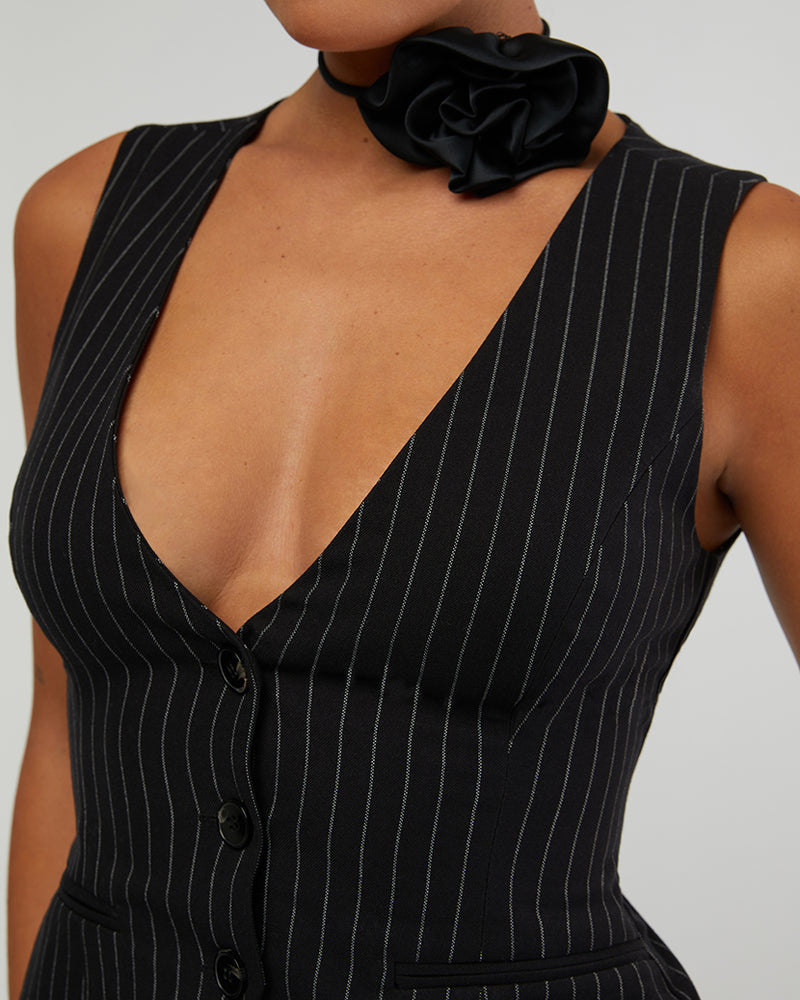 WeWoreWhat | Fitted Pin Stripe Vest | Black