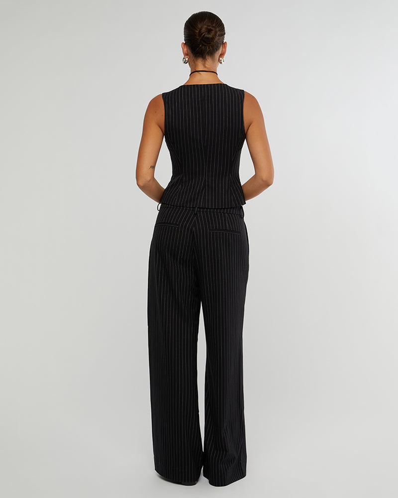 WeWoreWhat | Low Rise Trousers | Black Pin Stripe