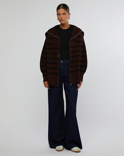 WeWoreWhat | Striped Sweater Zip Up | Umber & Black
