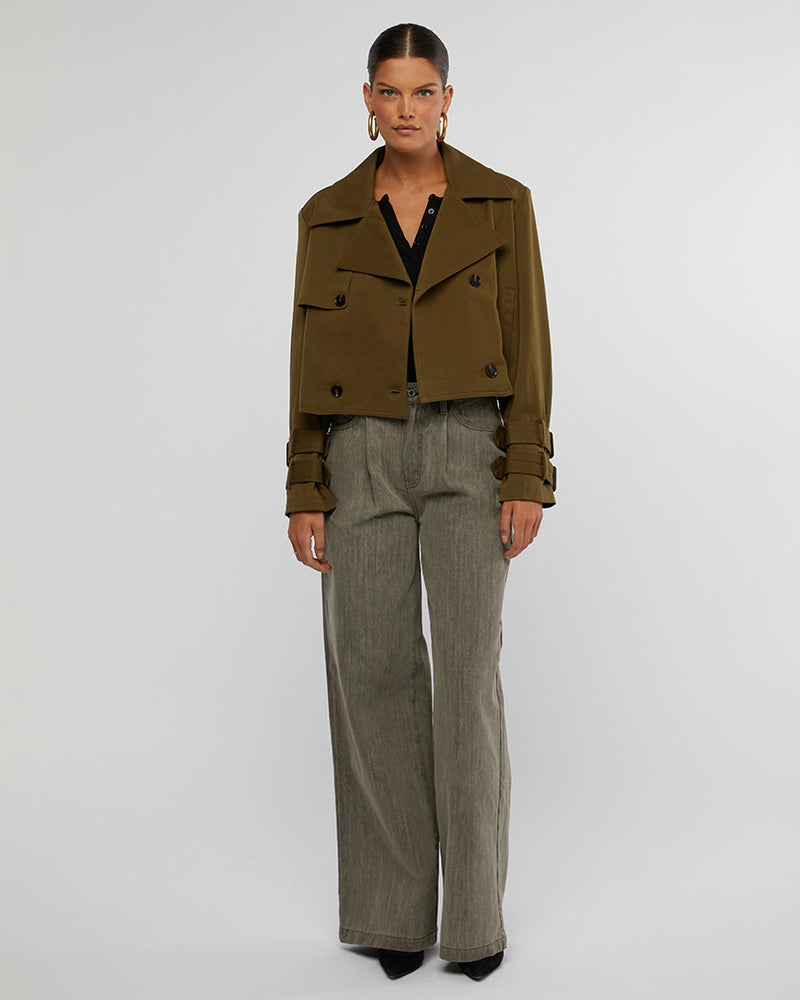 WeWoreWhat | Cropped Trench Coat | Military Olive
