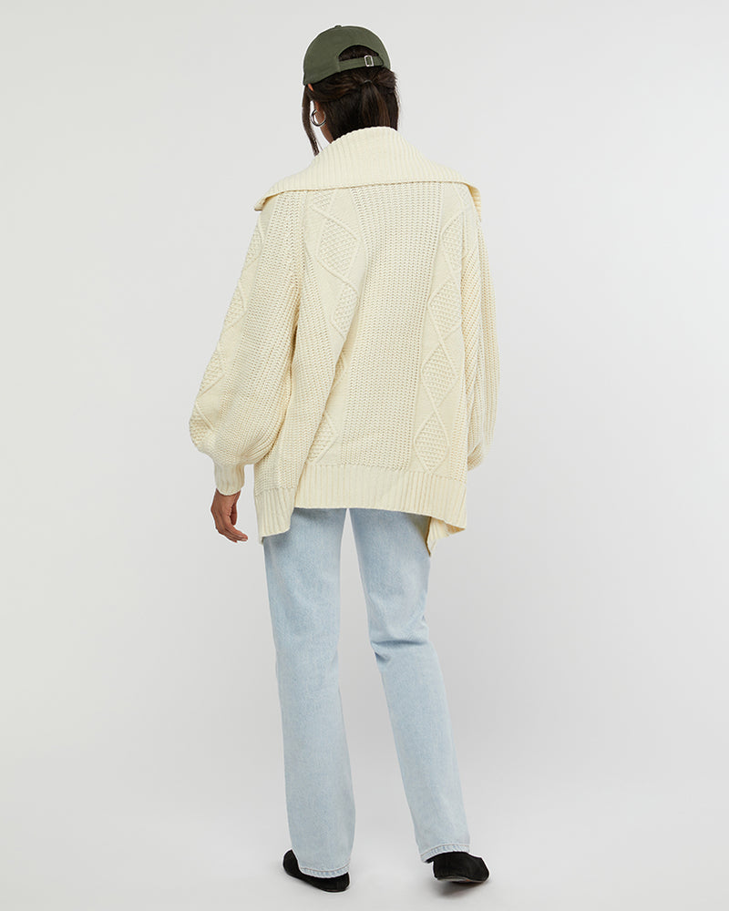 WeWoreWhat | Chunky Cable Knit Zip Up Sweater | Ecru
