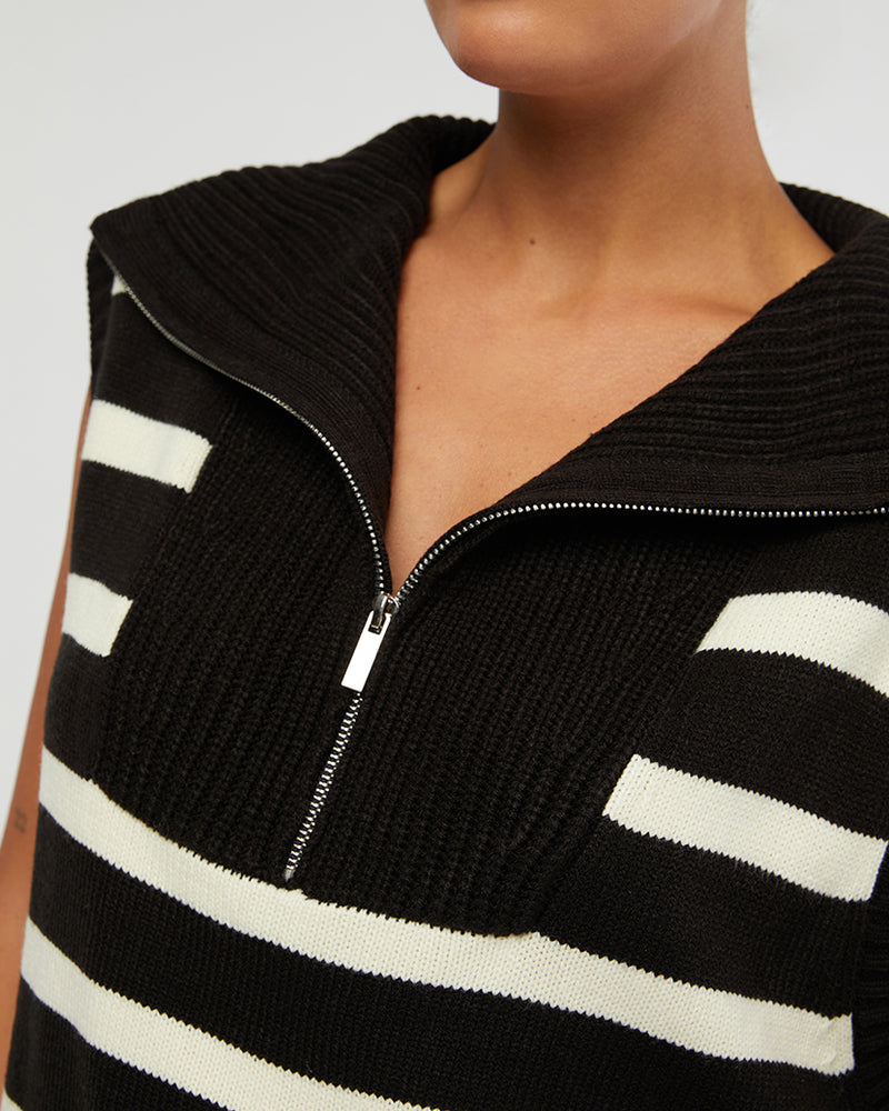 WeWoreWhat | Half Zip Sweater Vest | Black & Ecru FINAL SALE