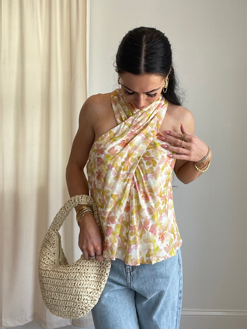 Thora Floral Halter Top | Yellow