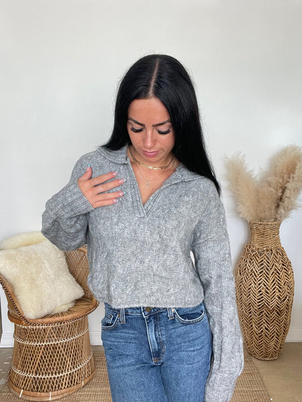 Clara Collared Boxy Sweater | Gray