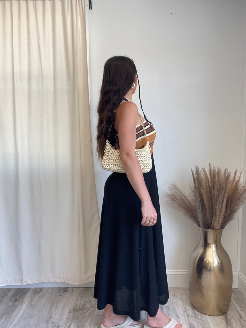Sumi Halter Striped Maxi Dress | Black