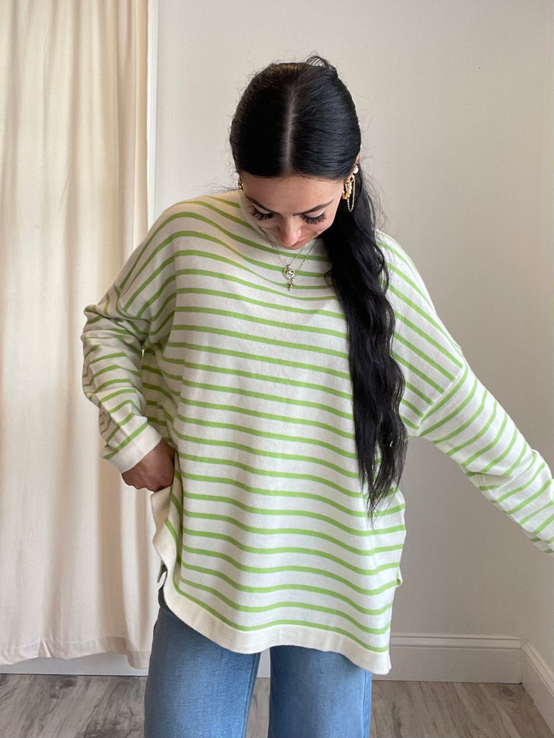 Eileen Striped Knit Oversized Sweater | Lime Creme