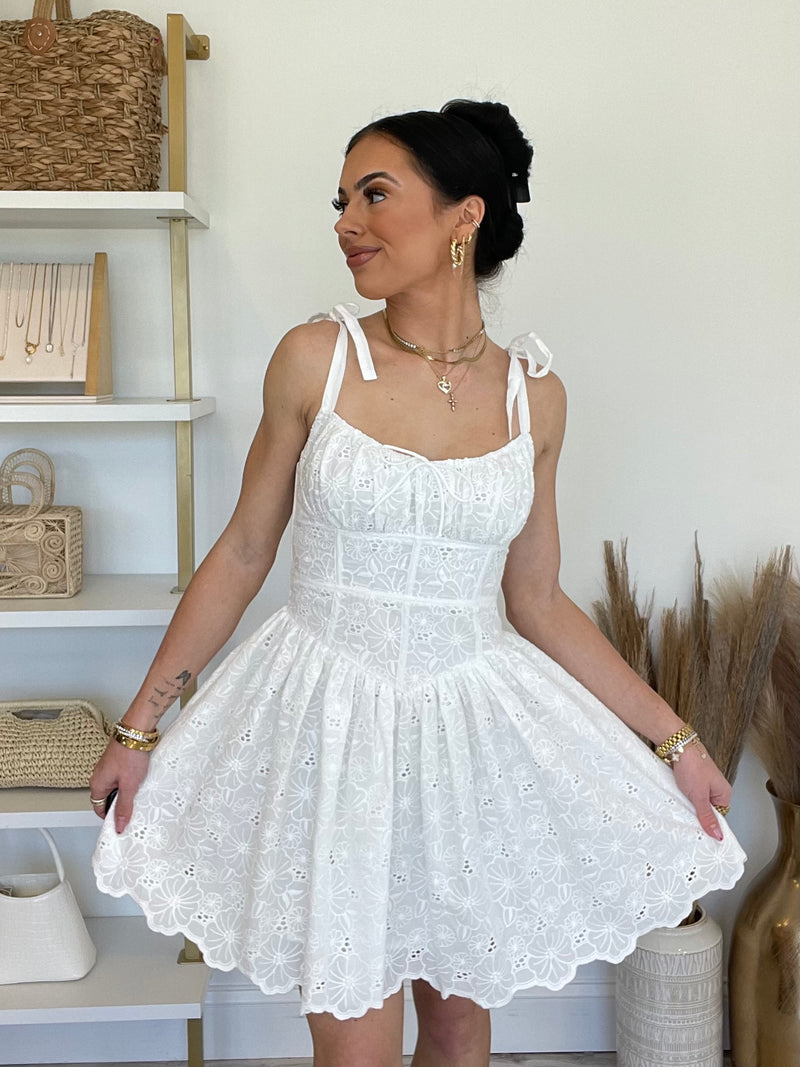 Halle Eyelet Mini Dress | White