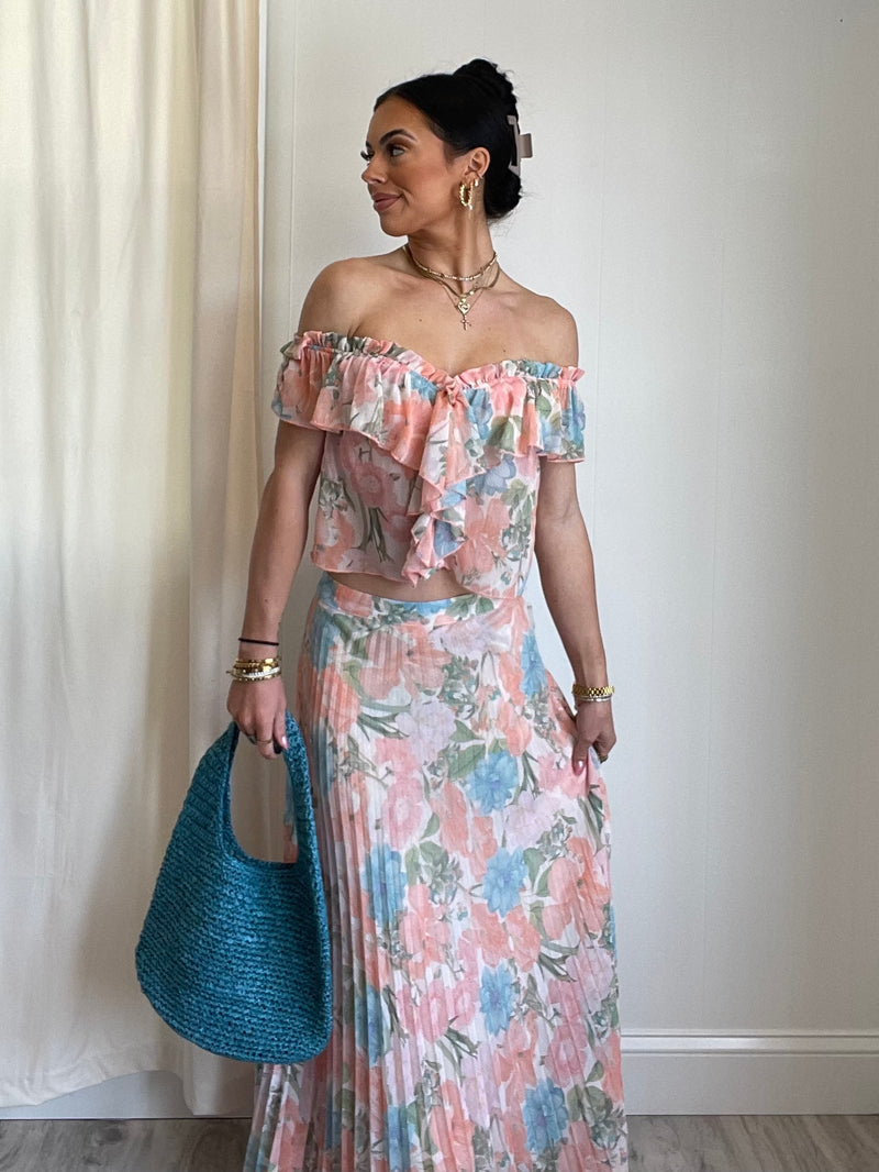 Kiera Floral Pleated Maxi Skirt